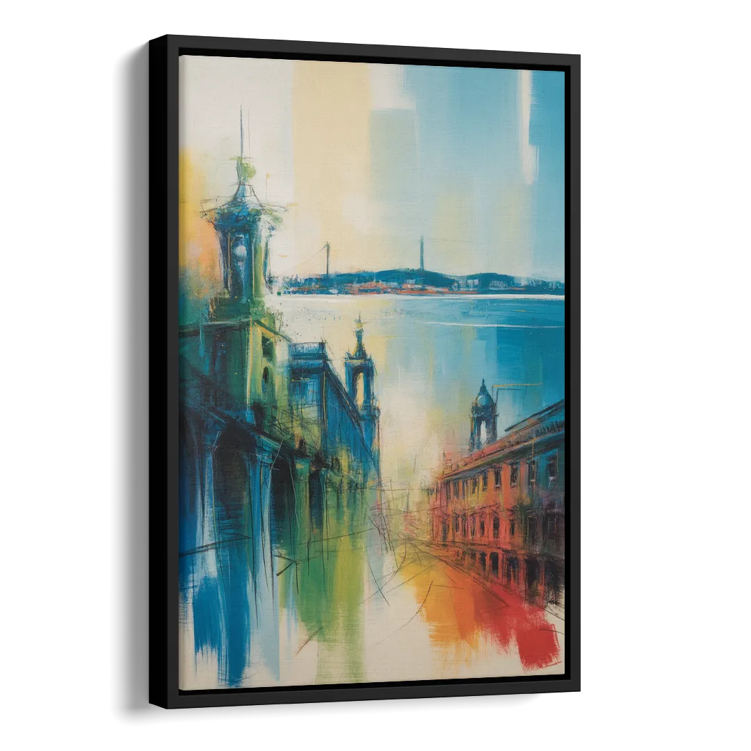 Lisbon Skyline Side - Black Canvas Wall Art
