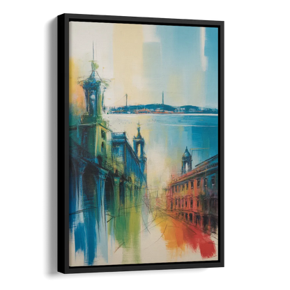 Lisbon Skyline Side - Black Canvas Wall Art