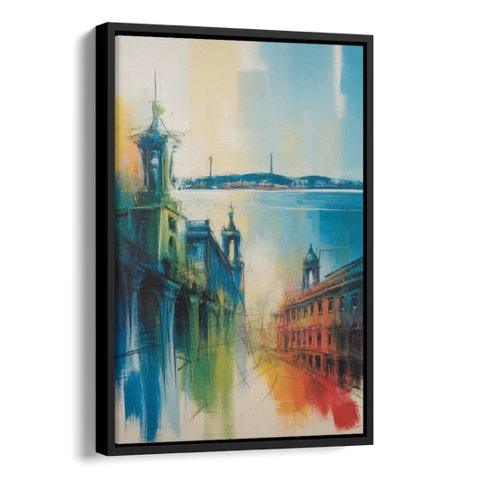 Lisbon Skyline Side - Black Canvas Wall Art