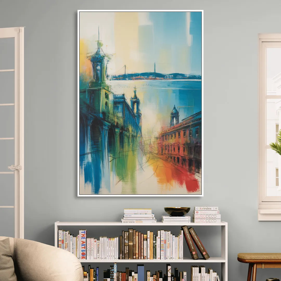 Lisbon Skyline Sitting Room - White Canvas Wall Art