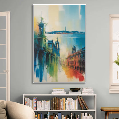 Lisbon Skyline Sitting Room - White Canvas Wall Art