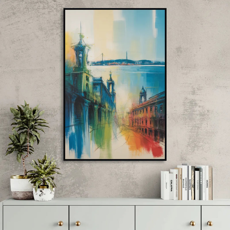 Lisbon Skyline Sitting Room - Black Canvas Wall Art