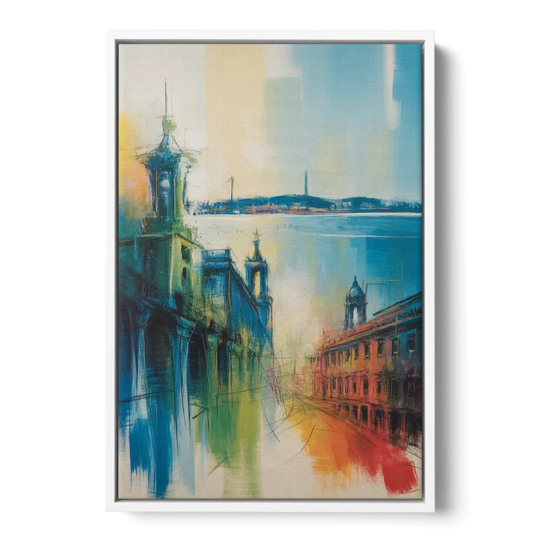 Lisbon Skyline Front - White Canvas Wall Art