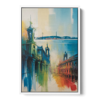Lisbon Skyline Front - White Canvas Wall Art