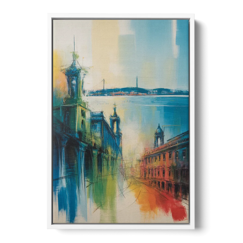 Lisbon Skyline Front - White Canvas Wall Art