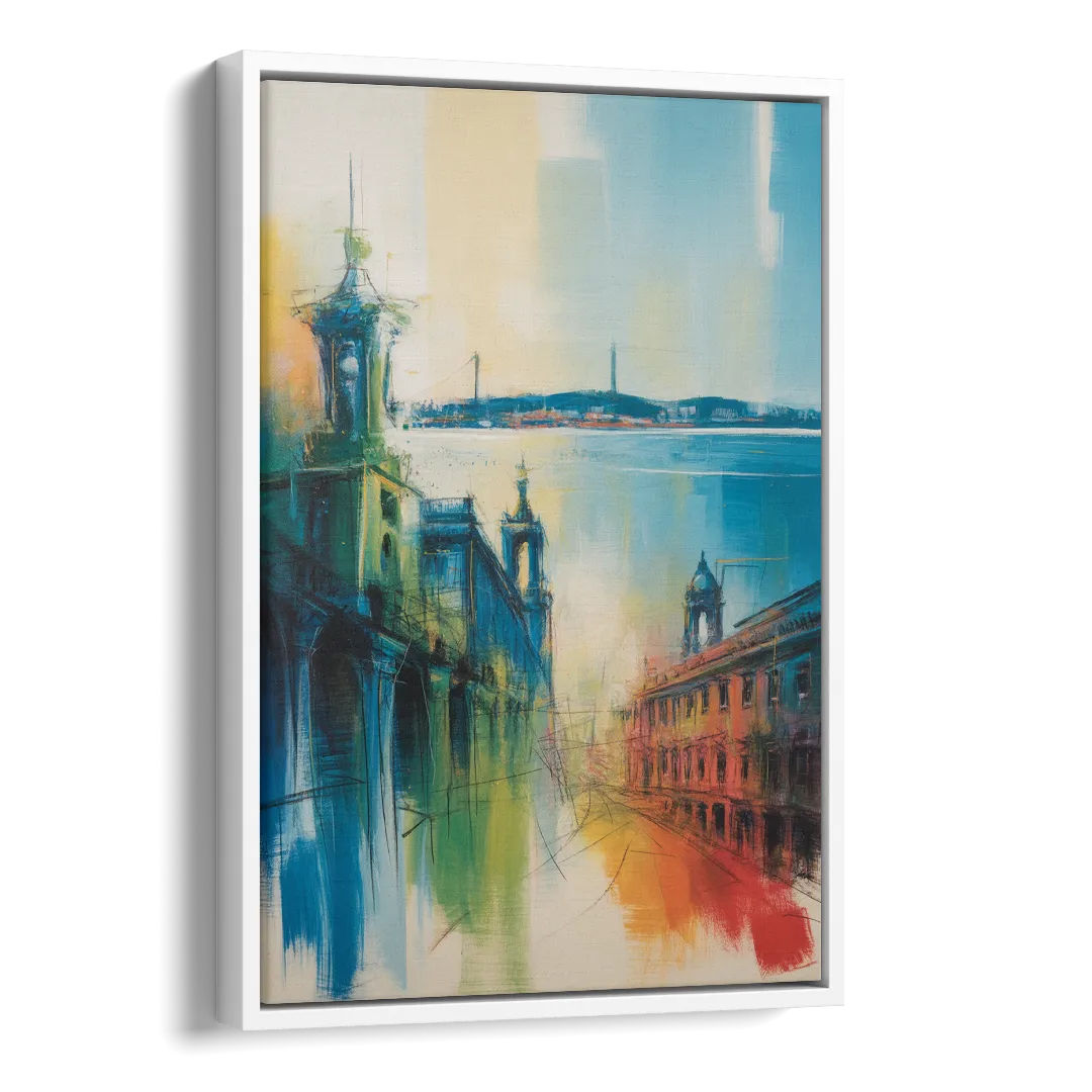 Lisbon Skyline Side - White Canvas Wall Art