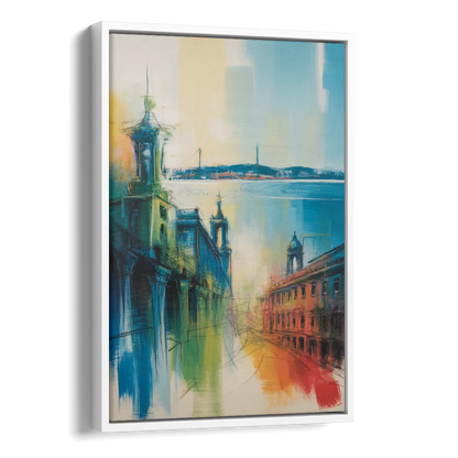 Lisbon Skyline Side - White Canvas Wall Art