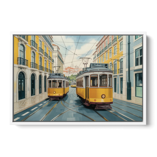 Lisbon Tiles - White Framed Canvas Wall Art - Front