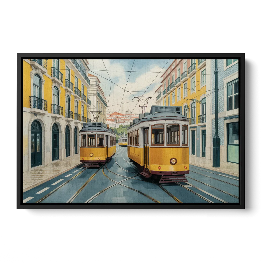 Lisbon Tiles Front - Black Canvas Wall Art