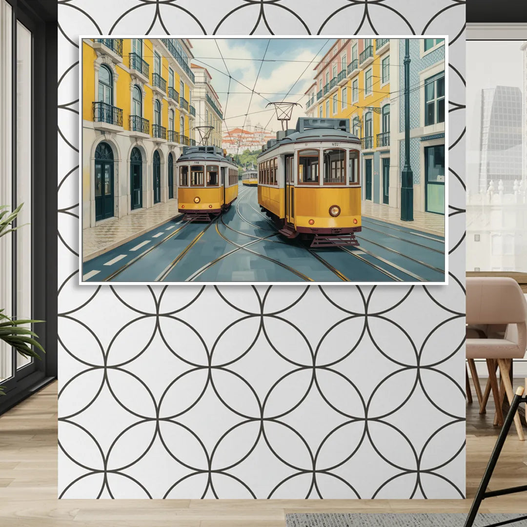 Lisbon Tiles Sitting Room - White Canvas Wall Art