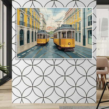 Lisbon Tiles Sitting Room - White Canvas Wall Art
