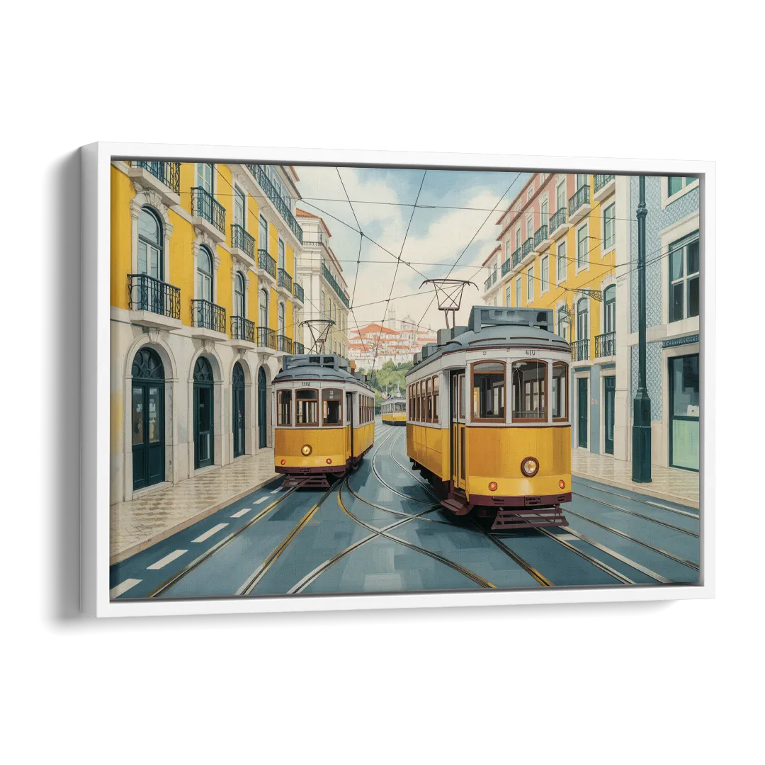 Lisbon Tiles Side - White Canvas Wall Art