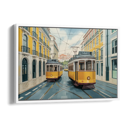 Lisbon Tiles Side - White Canvas Wall Art