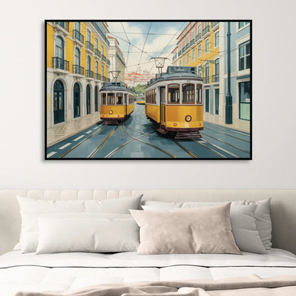 Lisbon Tiles Living Room - Black Canvas Wall Art