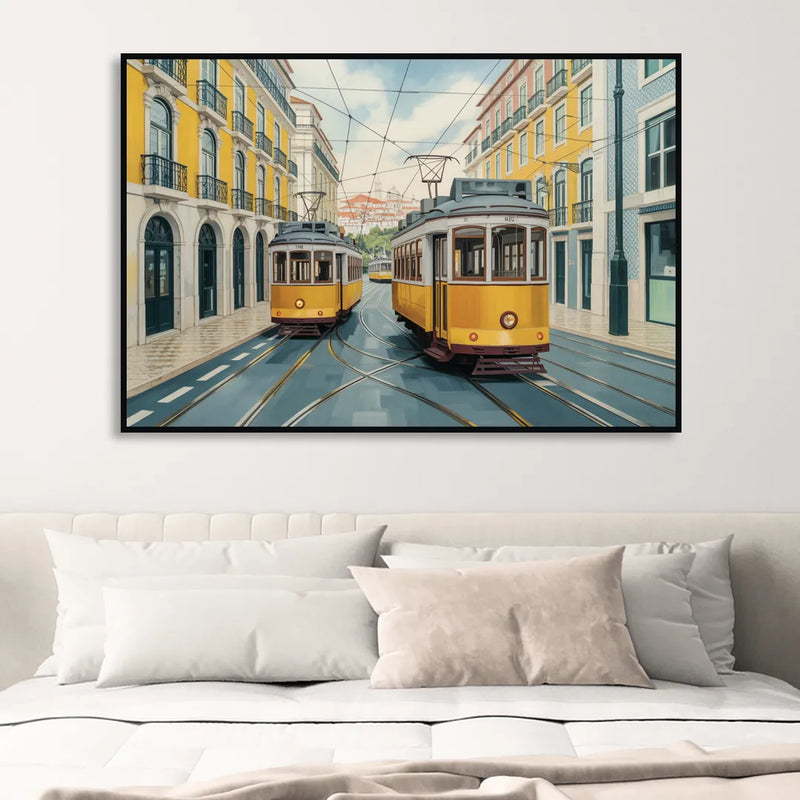 Lisbon Tiles Living Room - Black Canvas Wall Art