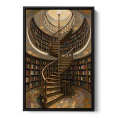 Literary Wall Art Spiral Staircase in the Library - Black Framed Canvas Wall Art - Front
