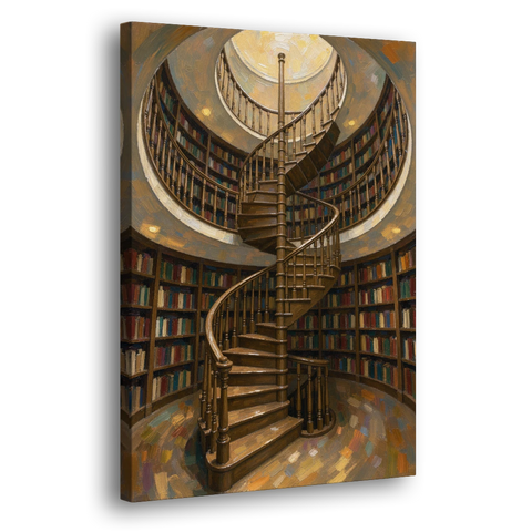 Literary Wall Art Spiral Staircase in the Library - Canvas Wall Art - Side