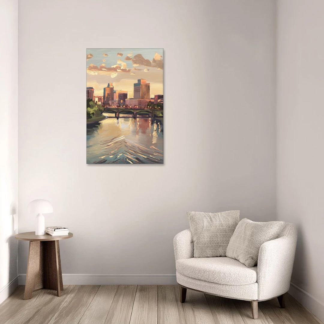 Little Rock Downtown Panorama - Canvas Wall Art - Sofa - 24x36