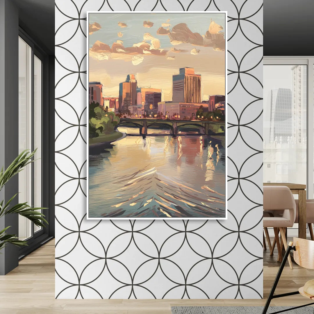 Little Rock Downtown Panorama Sitting Room - White Canvas Wall Art