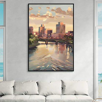 Little Rock Downtown Panorama Sitting Room - Black Canvas Wall Art
