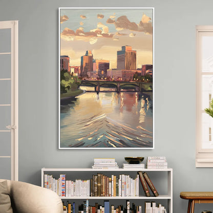 Little Rock Downtown Panorama Living Room - White Canvas Wall Art