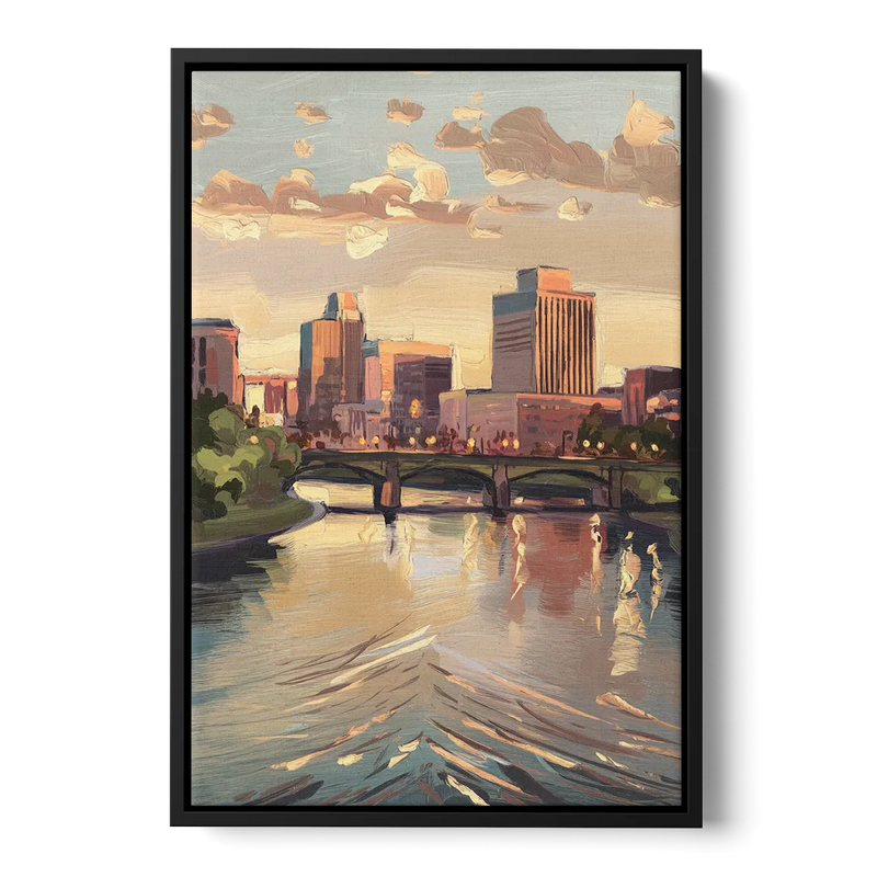 Little Rock Downtown Panorama Front - Black Canvas Wall Art