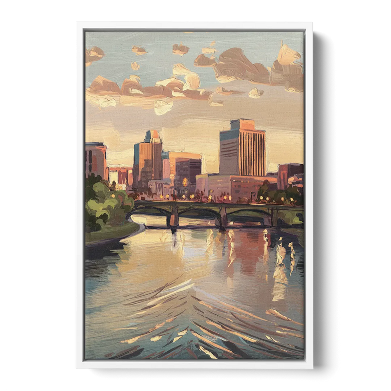 Little Rock Downtown Panorama Front - White Canvas Wall Art