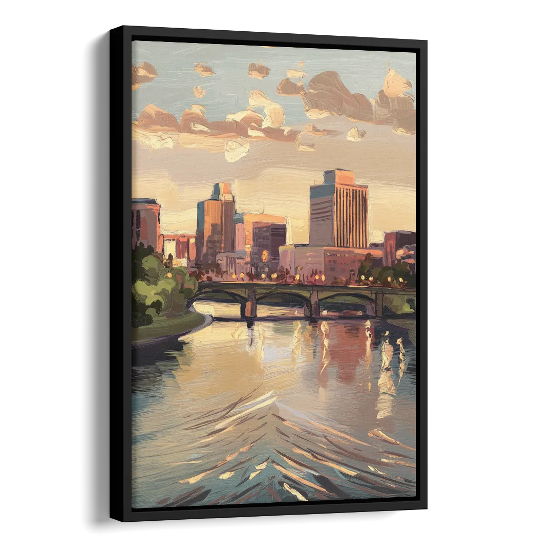 Little Rock Downtown Panorama Side - Black Canvas Wall Art