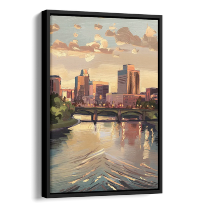 Little Rock Downtown Panorama Side - Black Canvas Wall Art