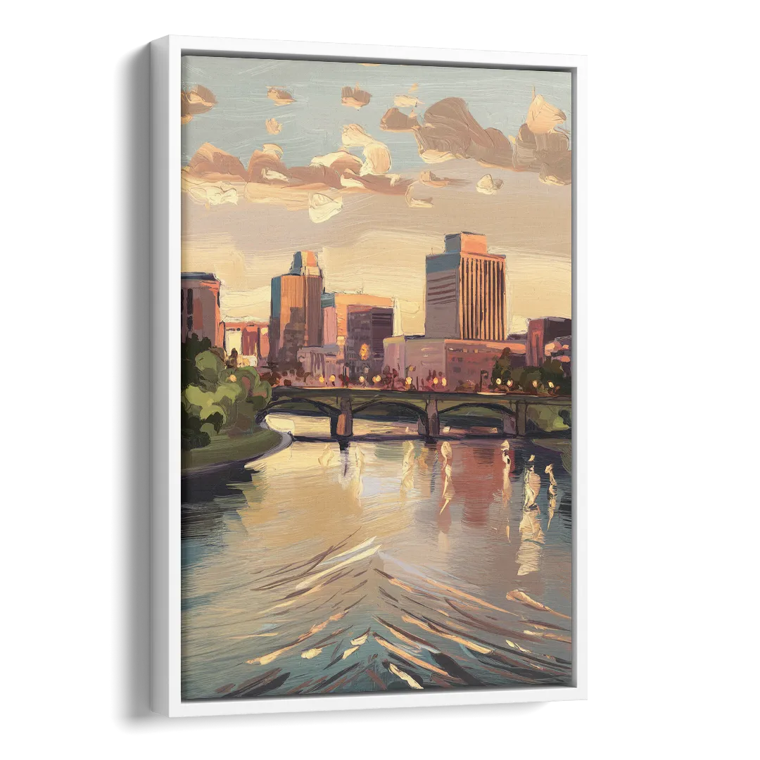Little Rock Downtown Panorama Side - White Canvas Wall Art