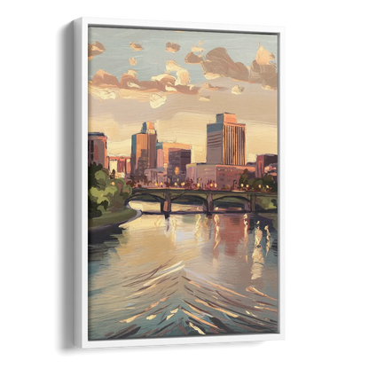 Little Rock Downtown Panorama Side - White Canvas Wall Art