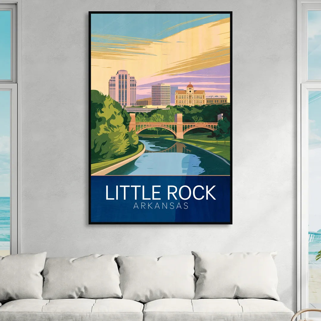 Little Rock Historic Landmarks Living Room - Black Canvas Wall Art