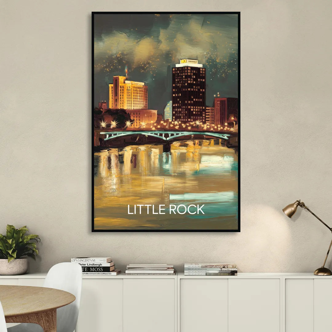 Little Rock Nighttime Skyline Living Room - Black Canvas Wall Art