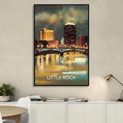 Little Rock Nighttime Skyline Living Room - Black Canvas Wall Art
