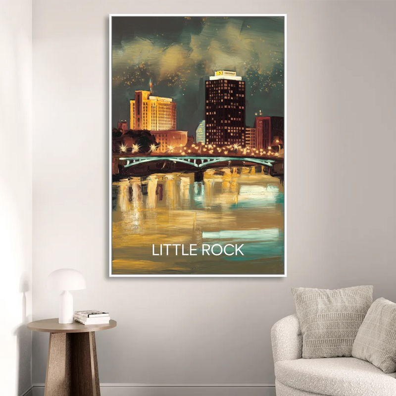 Little Rock Nighttime Skyline Living Room - White Canvas Wall Art
