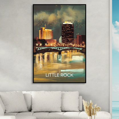 Little Rock Nighttime Skyline Sitting Room - Black Canvas Wall Art