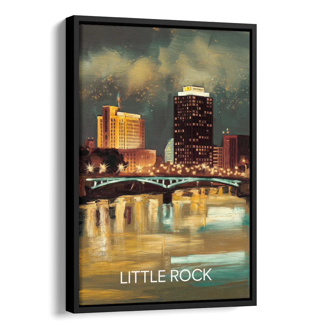 Little Rock Nighttime Skyline Side - Black Canvas Wall Art