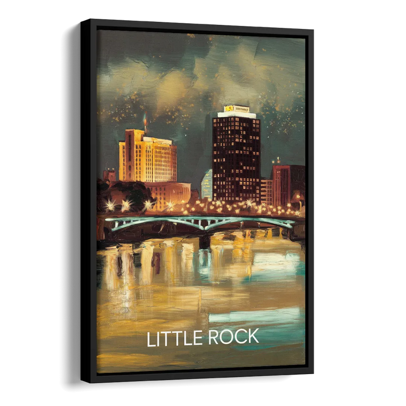 Little Rock Nighttime Skyline Side - Black Canvas Wall Art
