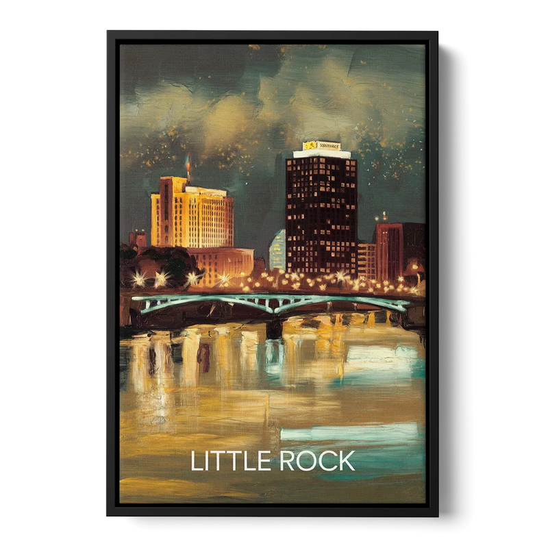 Little Rock Nighttime Skyline Front - Black Canvas Wall Art