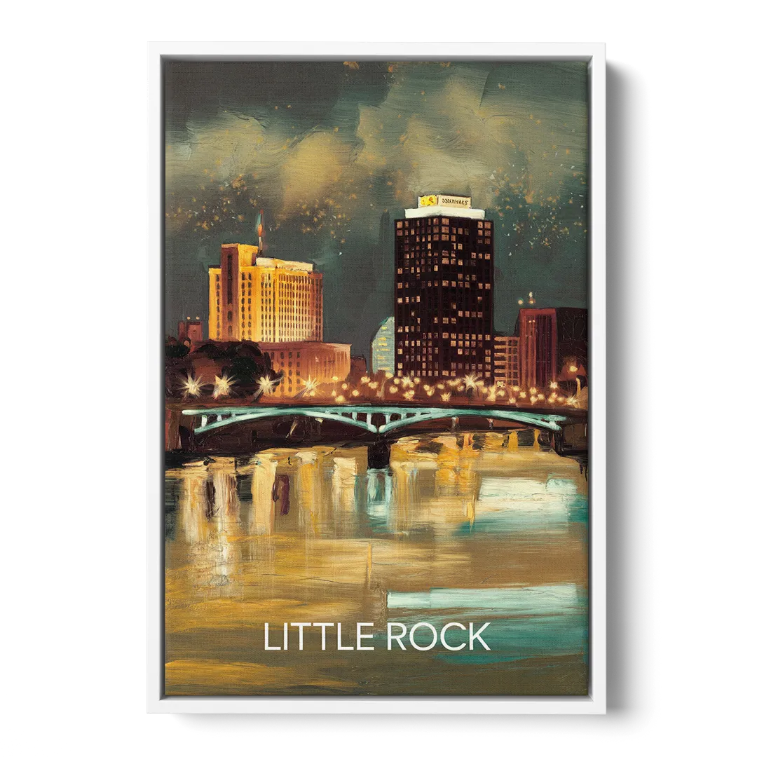 Little Rock Nighttime Skyline Front - White Canvas Wall Art