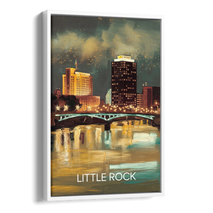 Little Rock Nighttime Skyline Side - White Canvas Wall Art