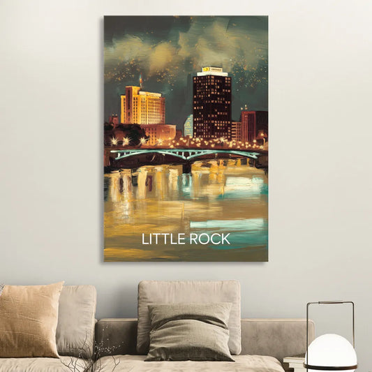 Little Rock Nighttime Skyline Living Room - Canvas Wall Art