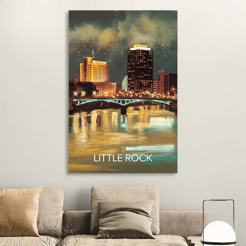 Little Rock Nighttime Skyline Living Room - Canvas Wall Art