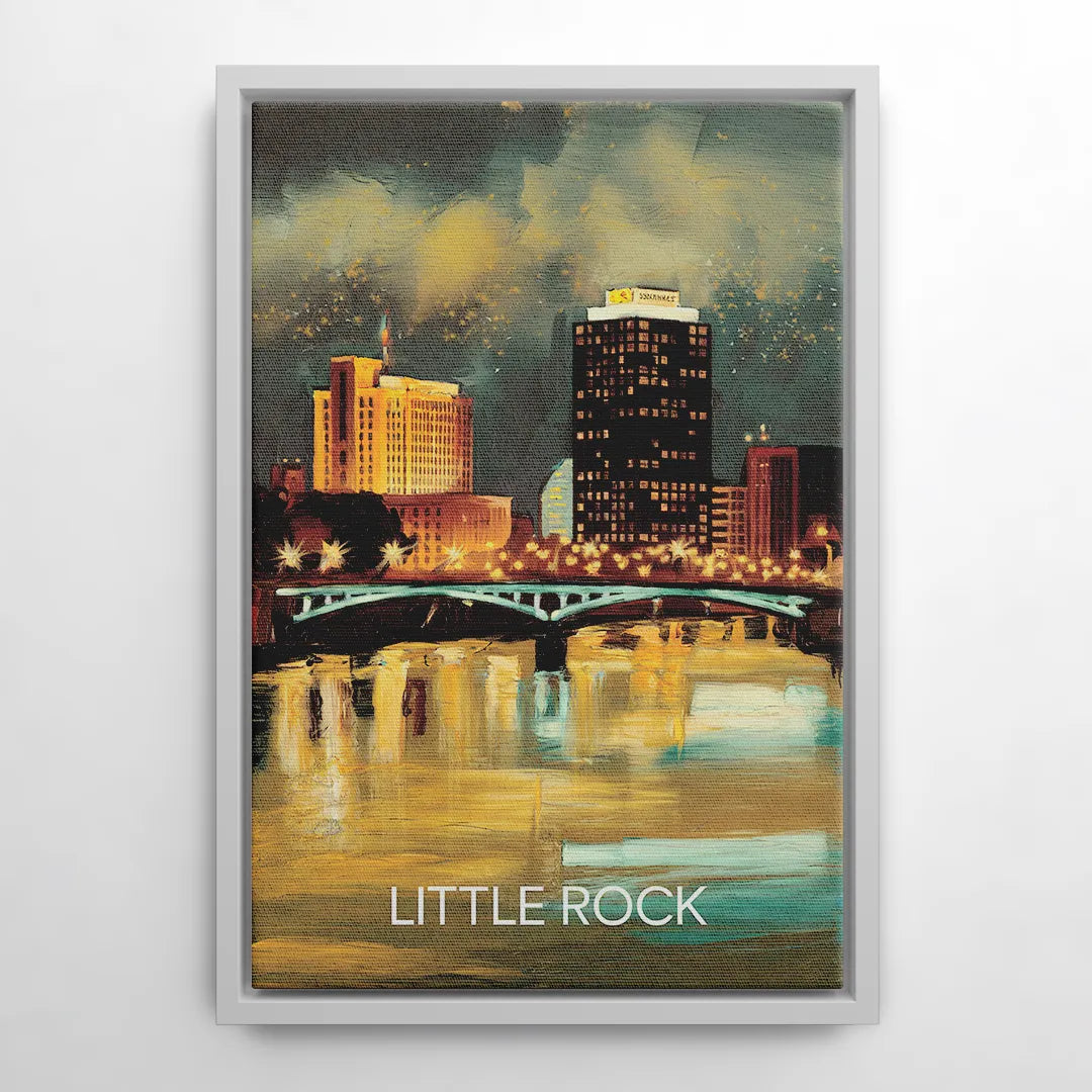 Little Rock Nighttime Skyline - White Frame Canvas