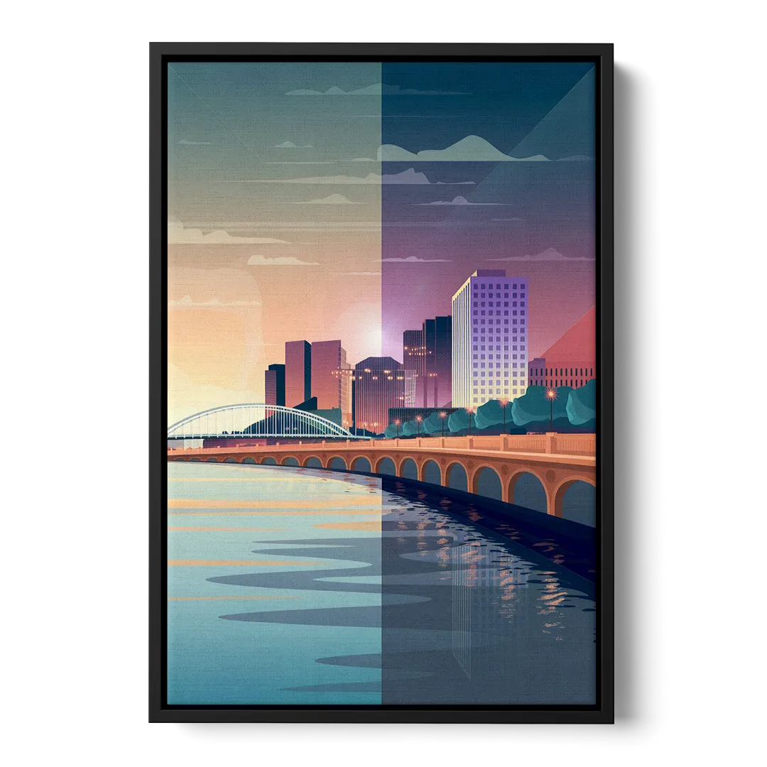 Little Rock Scenic Riverfront Front - Black Canvas Wall Art