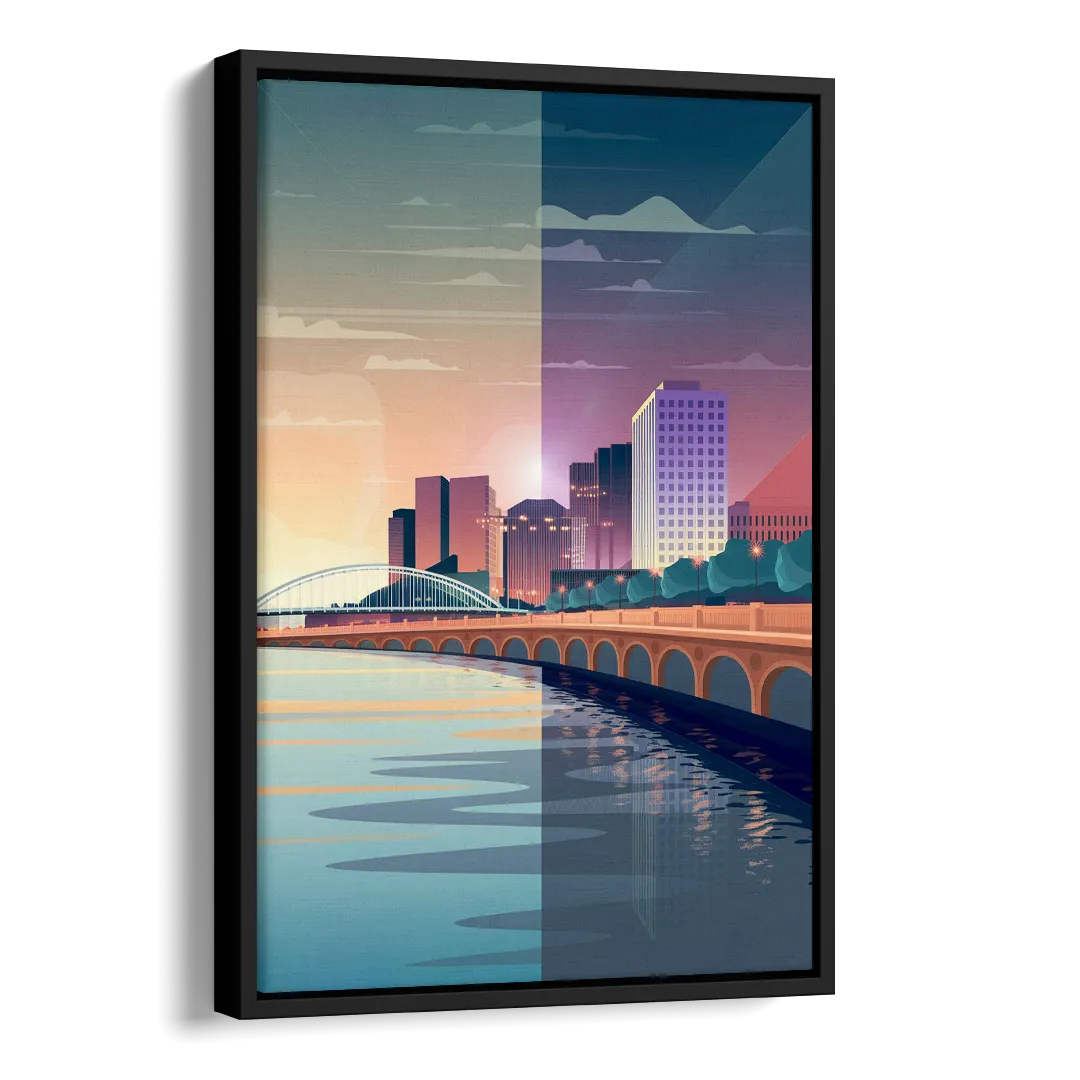 Little Rock Scenic Riverfront Side - Black Canvas Wall Art