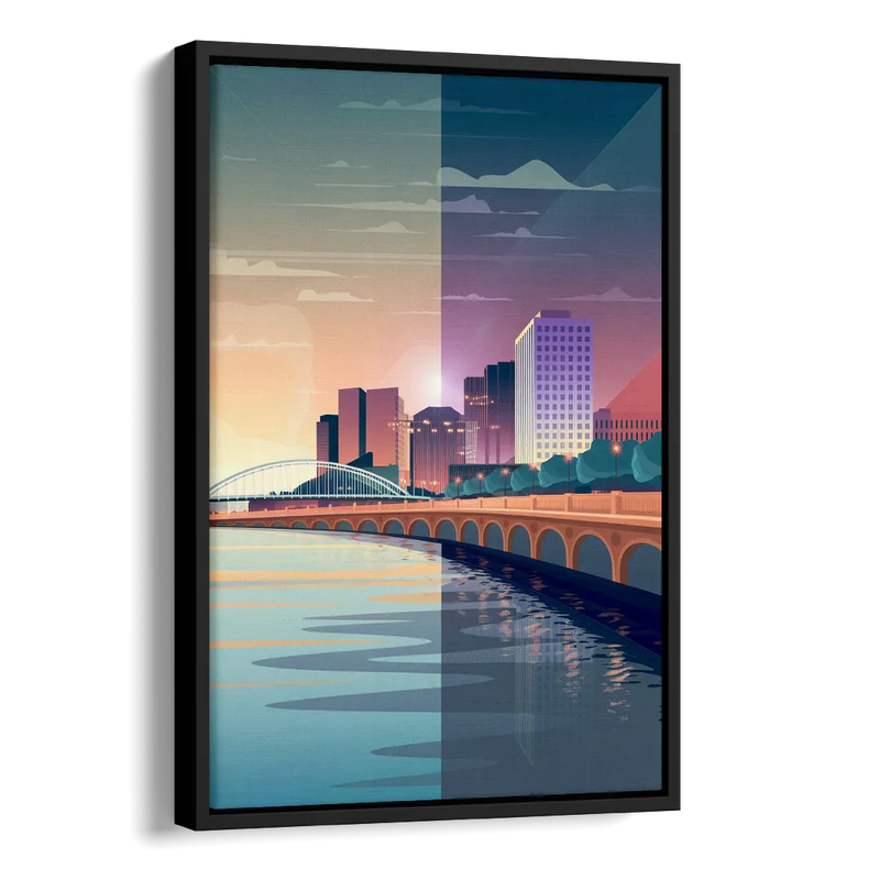 Little Rock Scenic Riverfront Side - Black Canvas Wall Art