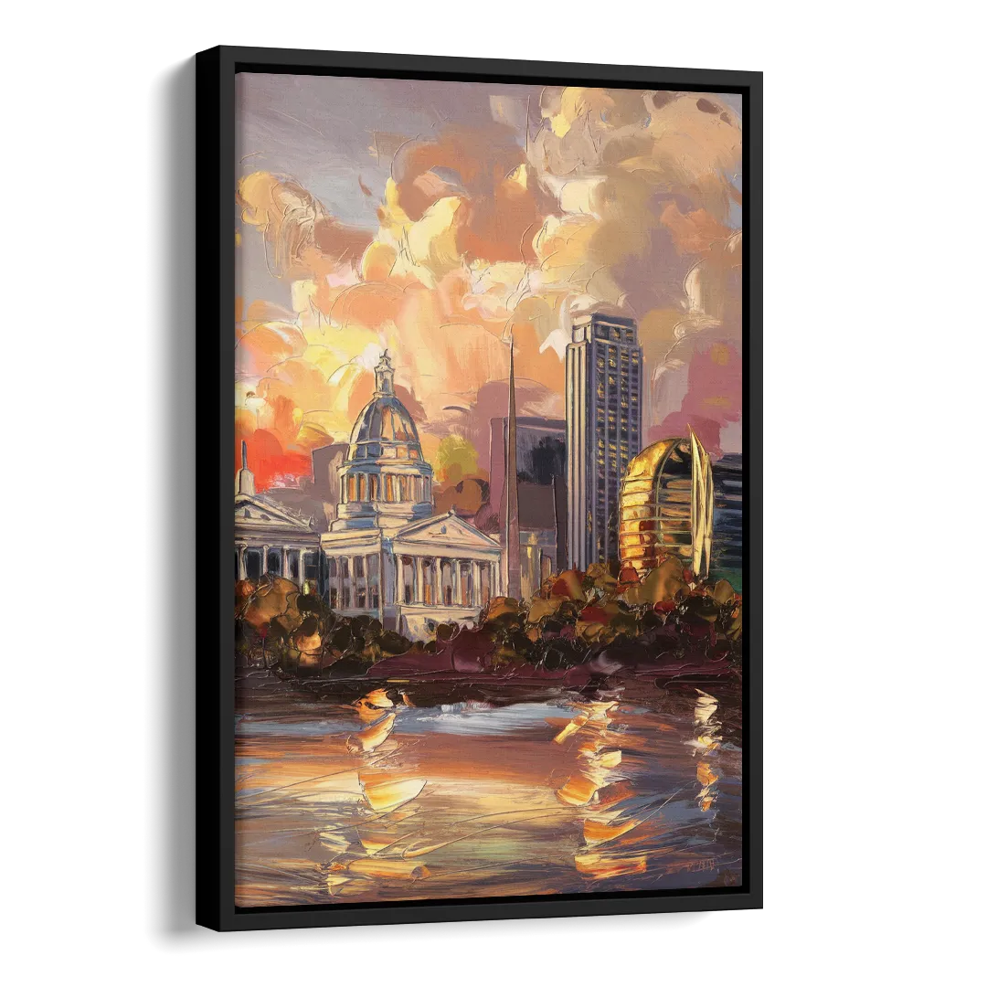 Little Rock Skyline at Sunset Side - Black Canvas Wall Art