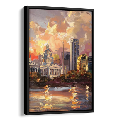 Little Rock Skyline at Sunset Side - Black Canvas Wall Art