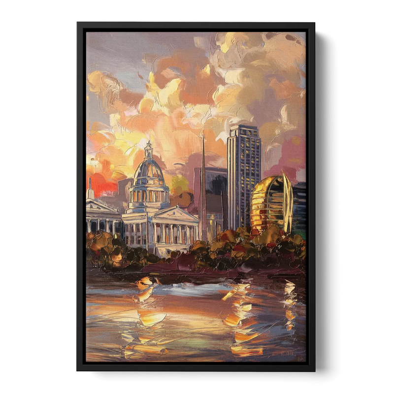 Little Rock Skyline at Sunset Front - Black Canvas Wall Art